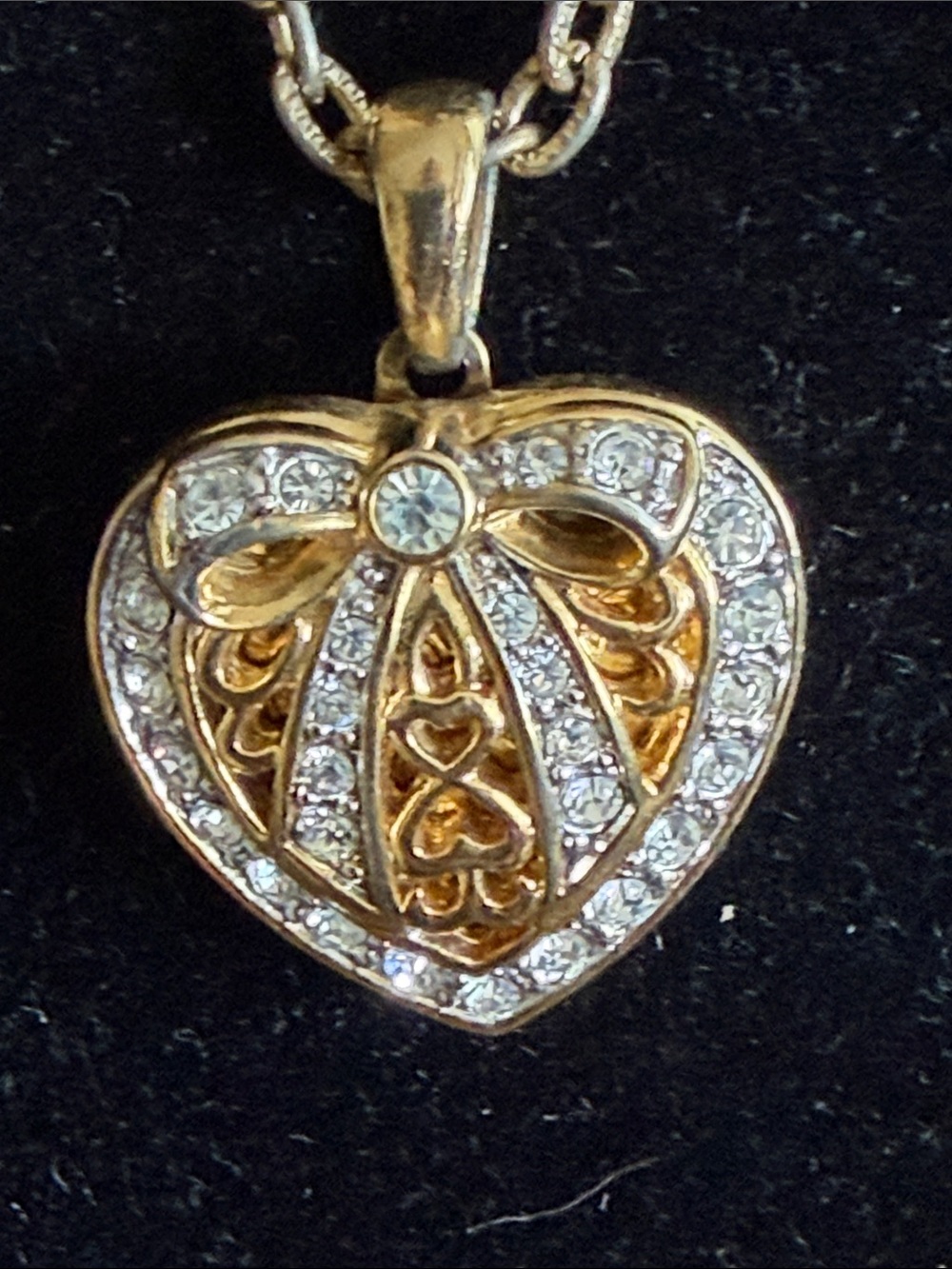 Gold Heart Pendant with crystal land bow locket Necklace